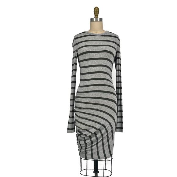 T by Alexander Wang Long Sleeve Asymmetrical Striped Ruched Jersey Dress size XS - Picture 10 of 10